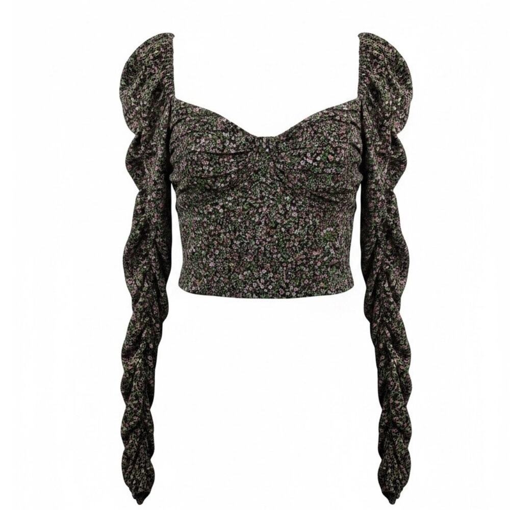 ASTR The Label Livie Floral Cottagecore Ruched Crop Top - Size M